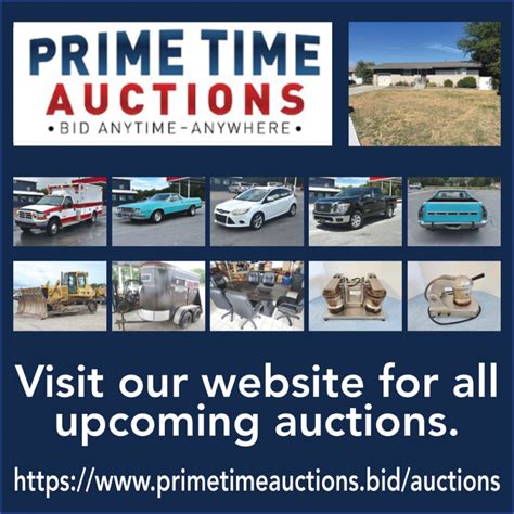 Prime time auctions pocatello - Live On-Site Auction: Sat, May 14th 2005, 1:00 PM; 3400 South 5th Ave Due to Construction-Please plan for Detours. Pocatello, Idaho 83201; SOLD!!! Always a great selection from all City Departments. Street, Parks, Police, Sanitation.